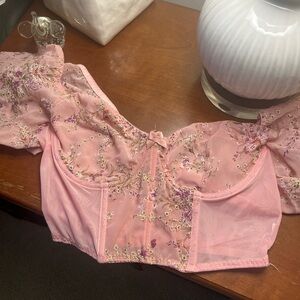 Floral Embroidered Sheer Pink Top